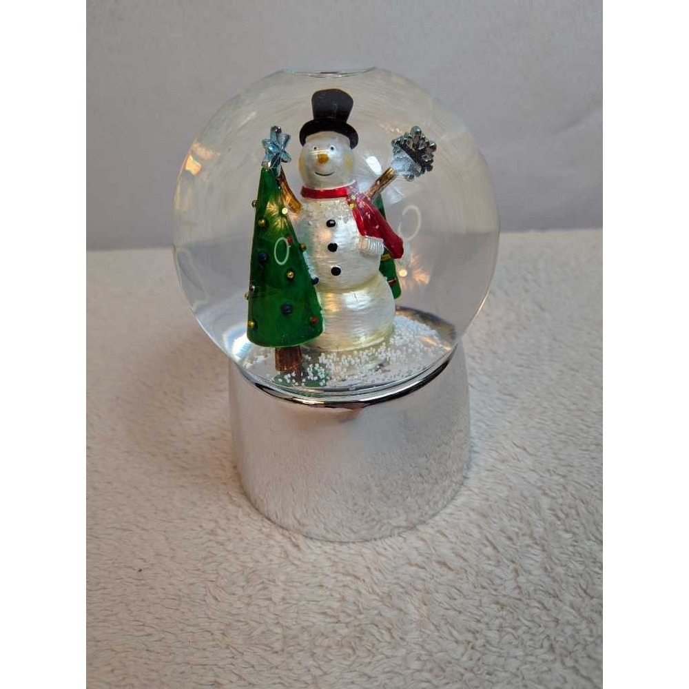 Towle Silversmiths Snowman Christmas‎ Tree Snow Globe Music Box Silver Base - Picture 3 of 8